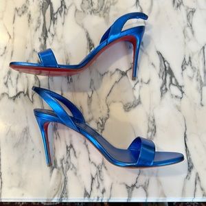 New Christian Louboutin O Marylin Blue Metallic Slingback Heels